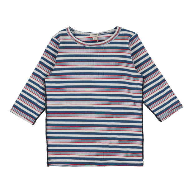 Lil Legs multistripe basic girls t-shirt three quarter sleeve from our Vintage Contrast Collection.