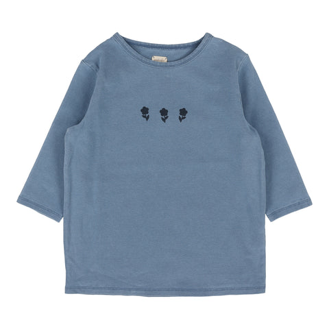 Analogie denim floral accent t-shirt three quarter sleeve from our Printed Denim Collection.