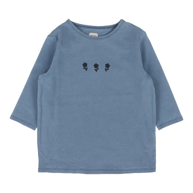Analogie denim floral accent t-shirt three quarter sleeve from our Printed Denim Collection.