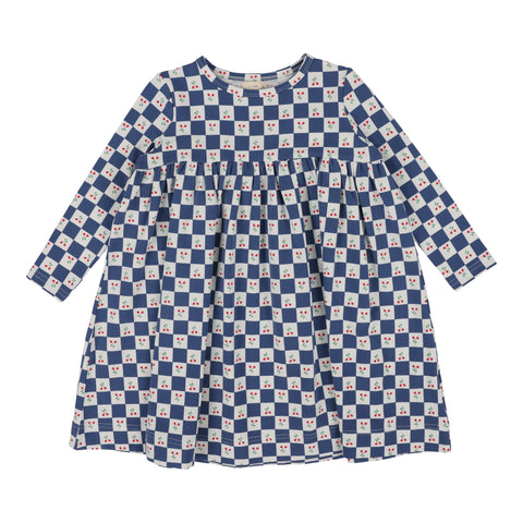 Lil Legs blue checked tulip dress long sleeve from our Printed Weekday Collection.