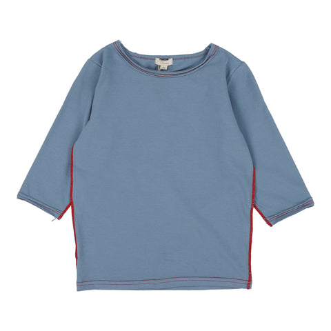 Lil Legs blue basic girls t-shirt three quarter sleeve from our Vintage Contrast Collection.