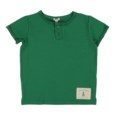 Lil Legs green boys henley t-shirt from our Vintage Contrast Collection.