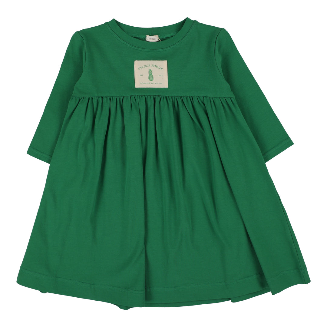 green emerald velvet dress Lil Legs Patch Dress Three Quarter Sleeve