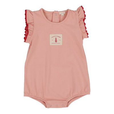Lil Legs coral ruffle romper from our Vintage Contrast Collection.