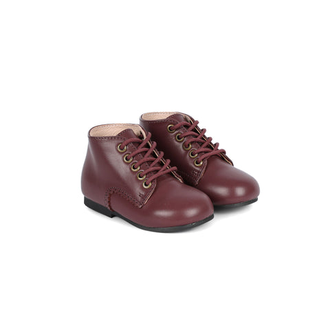 Perroquet Shoes Babies Lace High-Tops with Scallop - Plum Leather