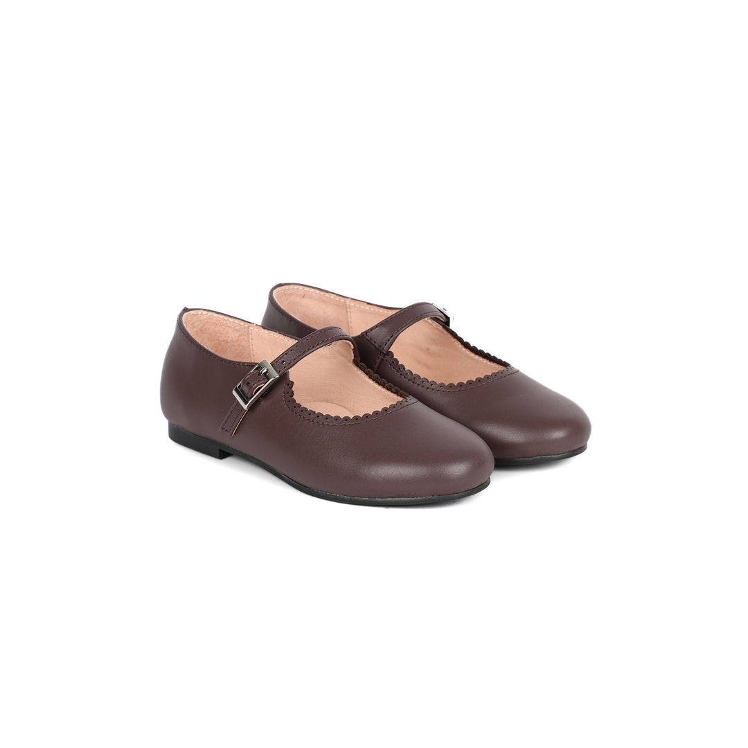 Perroquet Shoes Scalloped Buckle Shoes Burgundy Leather – Head
