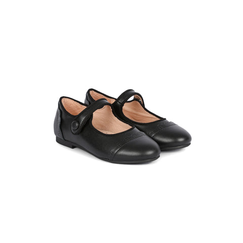 Perroquet Shoes Scalloped Cap Toe Mary Janes - Black Leather
