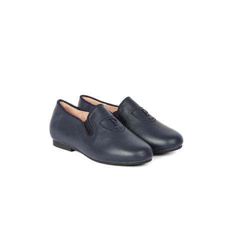 Perroquet Shoes Smoking Shoes with Embroidered Crest - Navy Leather