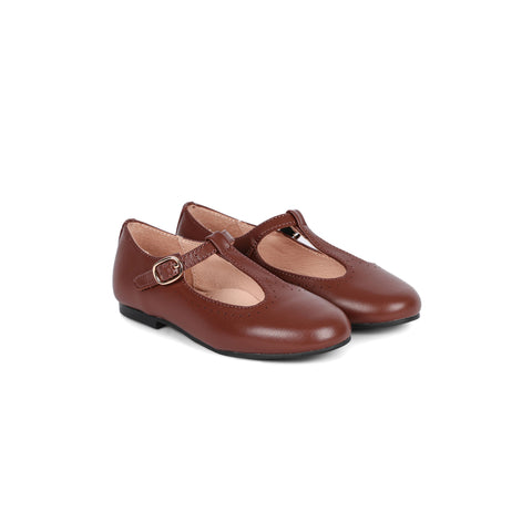 Perroquet Shoes T-Strap Shoes - Pecan Brown Leather