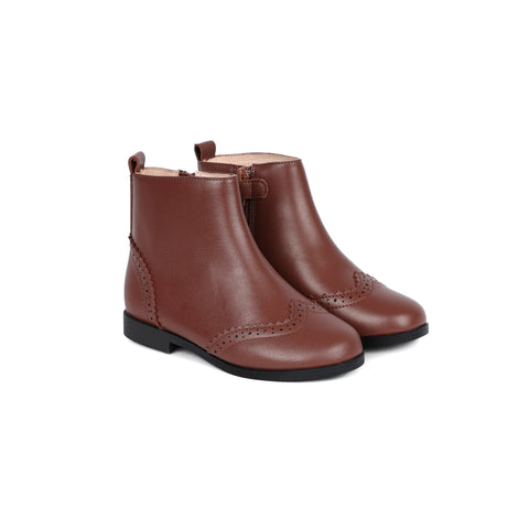 Perroquet Shoes Wingtip Booties - Pecan Brown Leather