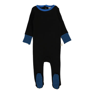 Lil Legs Striped Cuff Footie - Black/Royal Blue