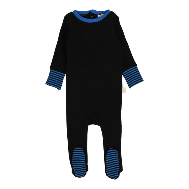 Lil Legs Striped Cuff Footie - Black/Royal Blue