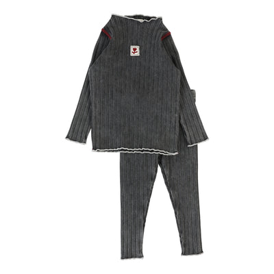 Lil Legs Girls Funnel Neck Set - Black Wash
