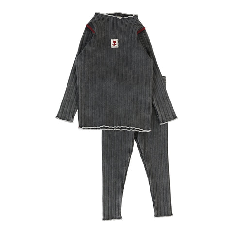 Lil Legs Girls Funnel Neck Set - Black Wash