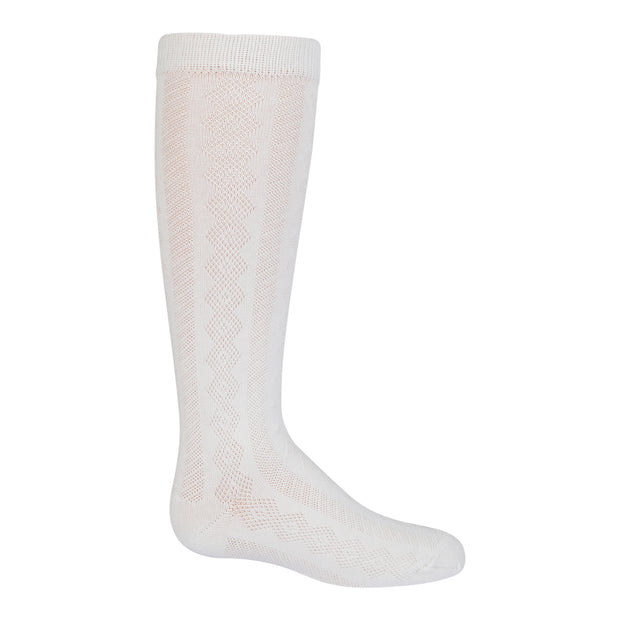 Zubii Diamond Cut Texture Knee Socks (234) - Ivory (99)