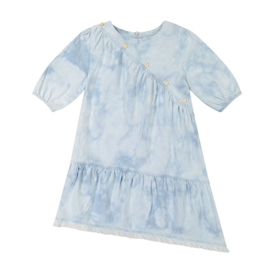 Teela Denim Acid Wash Puff Sleeve Angle Dress - Denim Acid Wash