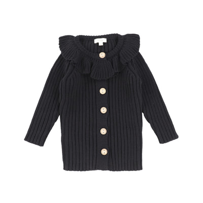 Lil Legs Knit Ruffle Cardigan  - Black