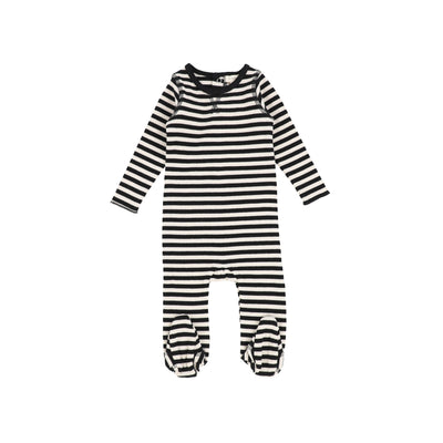 Lil Legs Classic Ribbed Footie - Black/Stone Stripe