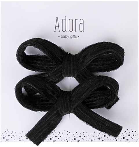 Adora Mini Corduroy Bow Clip Set - Black Corduroy