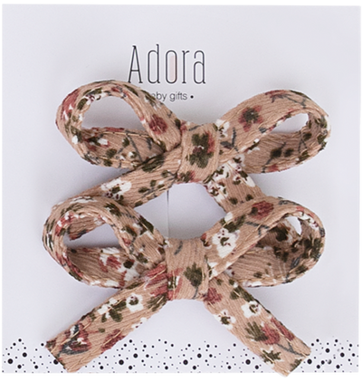 Adora Mini Corduroy Bow Clip Set - Berry Floral