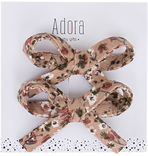 Adora Mini Corduroy Bow Clip Set - Berry Floral