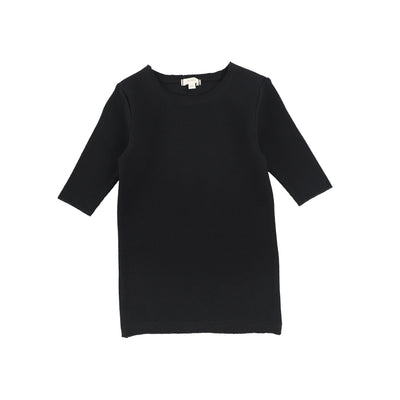 Lil Legs Ribbed T-Shirt Three Quarter Sleeve - Black