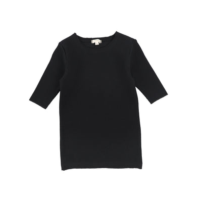 Lil Legs Ribbed Three Quarter Sleeve T-shirt - Black