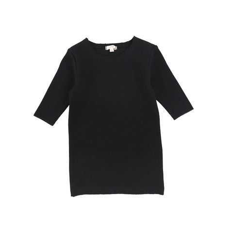 Lil Legs Ribbed T-Shirt Three Quarter Sleeve - Black