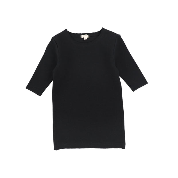Lil Legs Ribbed T-Shirt Three Quarter Sleeve - Black