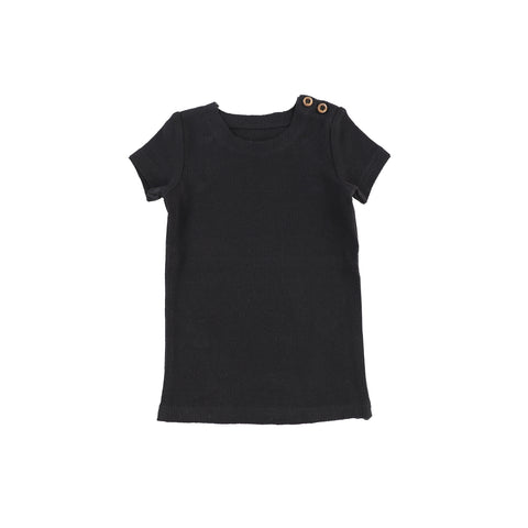 Lil Legs Short Sleeve Ribbed Side Buttons T-Shirt - Black