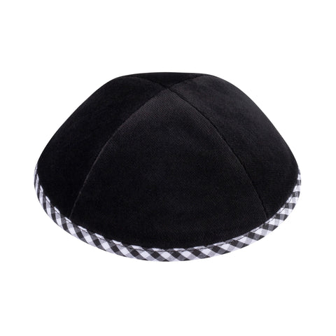 iKippah Black Velvet Yarmulka with Black/White Gingham Trim