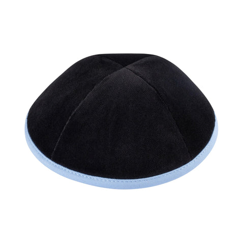 iKippah Black Velvet Yarmulka with Sky Blue Trim