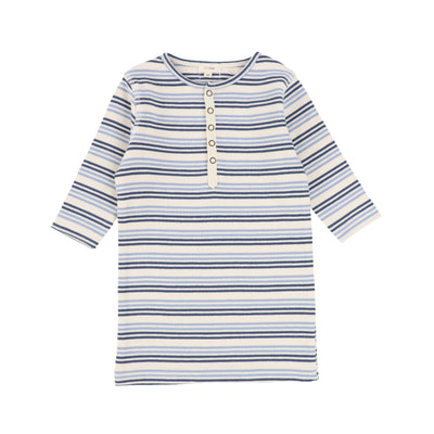 Lil Legs Ribbed Big Girl Tee Three Quarter Sleeve - Blue Stripe