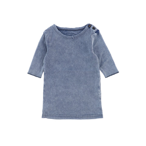 Lil Legs Three Quarter Sleeve Ribbed Side Buttons T-Shirt - Blue Wash