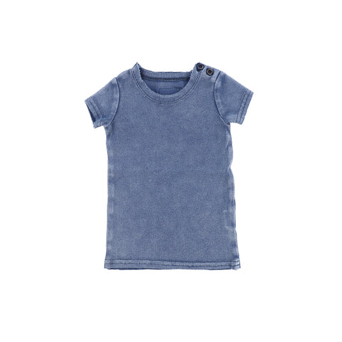 Lil Legs Short Sleeve Ribbed  Side Buttons T-Shirt - Blue Wash