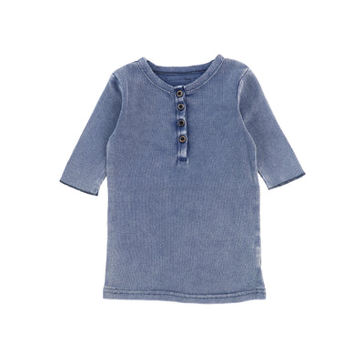 Lil Legs Three Quarter Ribbed Center Button T-Shirt - Blue Wash