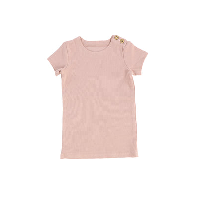 Lil Legs Short Sleeve Ribbed Side Buttons T-Shirt - Blush