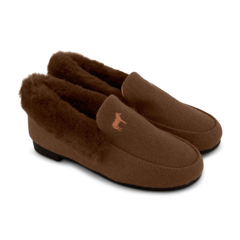 Zeebra Kids Hard Sole Signature Fur Slippers - Cedar Brown