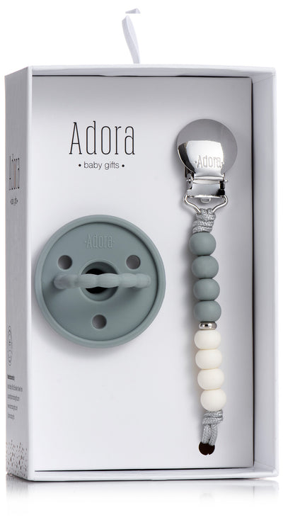 Adora Pacifier and Pacifier Clip Baby Gift Set - Graphite Ombre