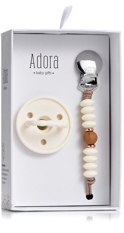 Adora Pacifier and Pacifier Clip Baby Gift Set - Luggage Dot