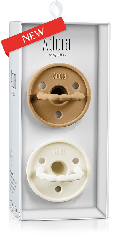 Adora Scalloped Pacifier Baby Gift Set - 2-pack - Vanilla & Luggage