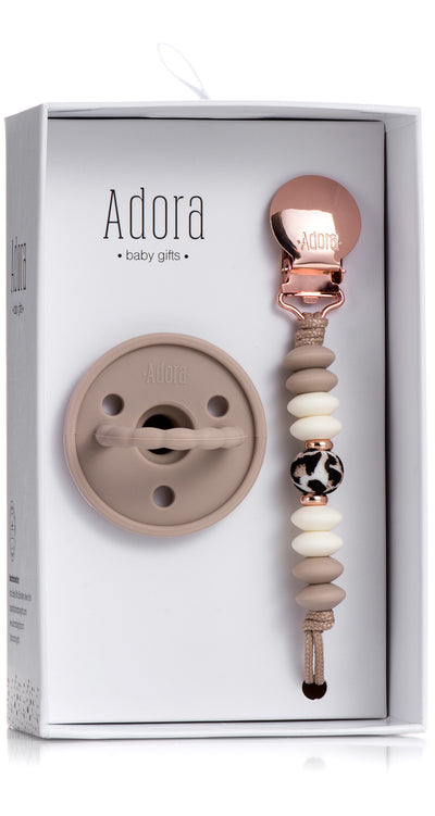 Adora Pacifier and Pacifier Clip Baby Gift Set - Saddle Leopard