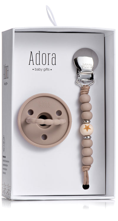 Adora Pacifier and Pacifier Clip Baby Gift Set - Saddle Wood Star