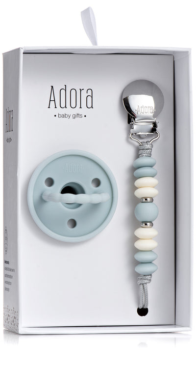 Adora Pacifier and Pacifier Clip Baby Gift Set - Sky Vanilla