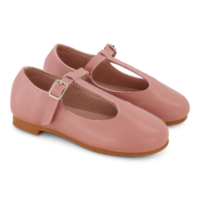 Zeebra Kids Hard Sole Classic Leather T-Strap Shoes - French Rose