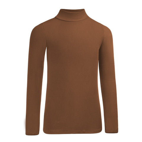 PB&J Girls Ribbed Long Sleeve Mock Turtleneck - Cognac