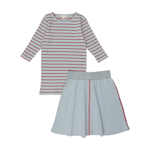 Lil Legs Big Girls Coordinating T-Shirt - Blue and Red Stripe