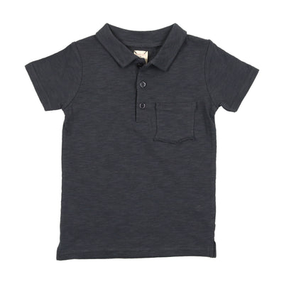 Analogie Textured Cotton Rolled Edge Polo Short Sleeve - Off Navy