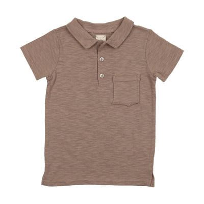 Analogie Textured Cotton Rolled Edge Polo Short Sleeve - Tan