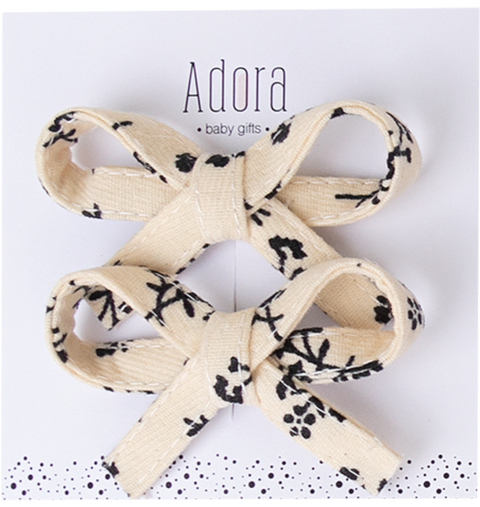 Adora Mini Corduroy Bow Clip Set - Cream Floral